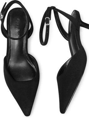 Women's Black Suede Low Heel Pumps 1.97 Inch Comfortable Kitten Toe Heel Shoes